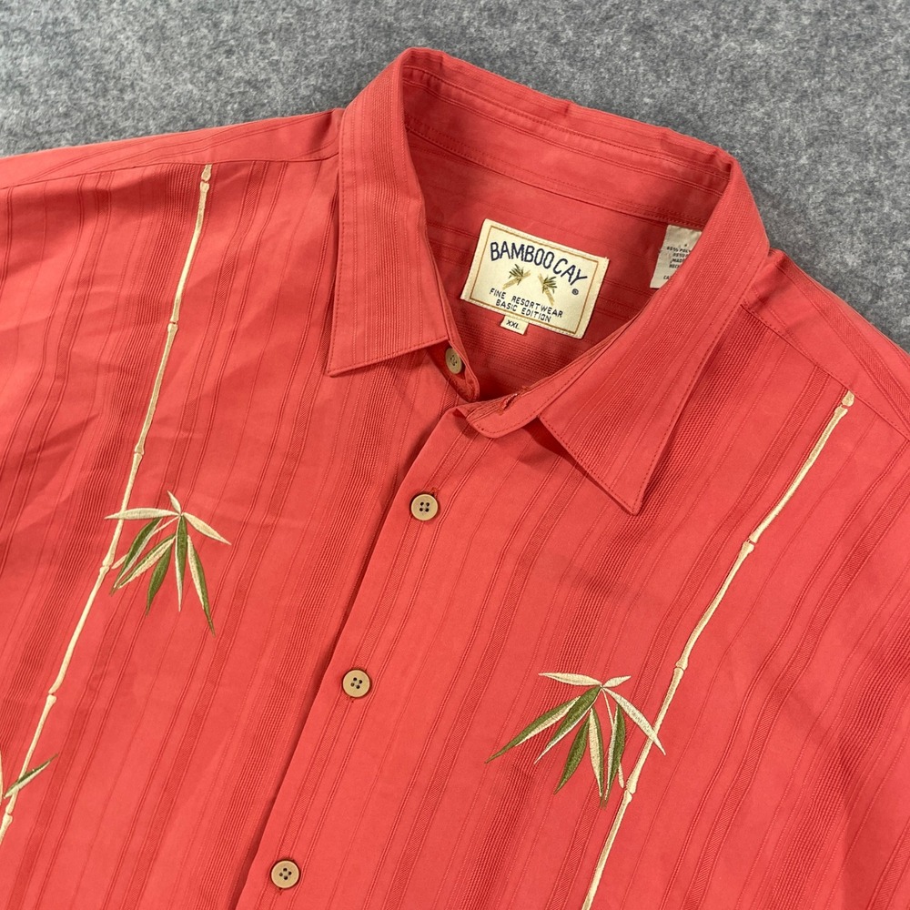 Bamboo Cay Basic Edition Mens Shirt XXL Coral Striped Short Sleeve Relaxed Fit